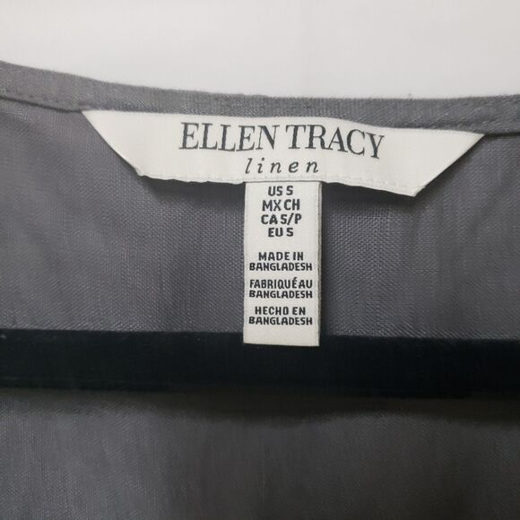 Women’s Ellen Tracy Gray 100% Linen Roll Tab Sleeve Zipper Front Blouse Sz S NWT - Picture 3 of 14